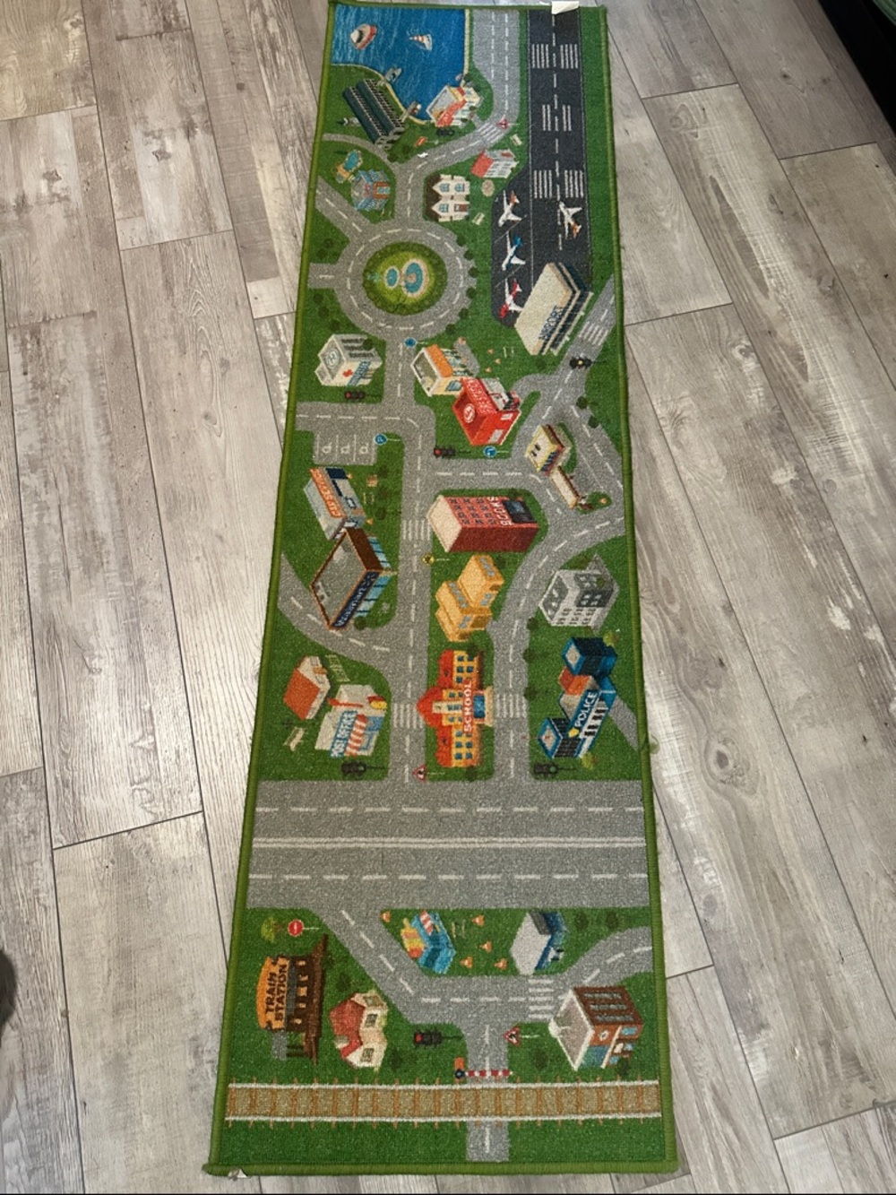 Kids Play City Road Rug Playmat - Green